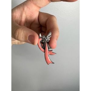 Angel breast cancer pink and silver pin